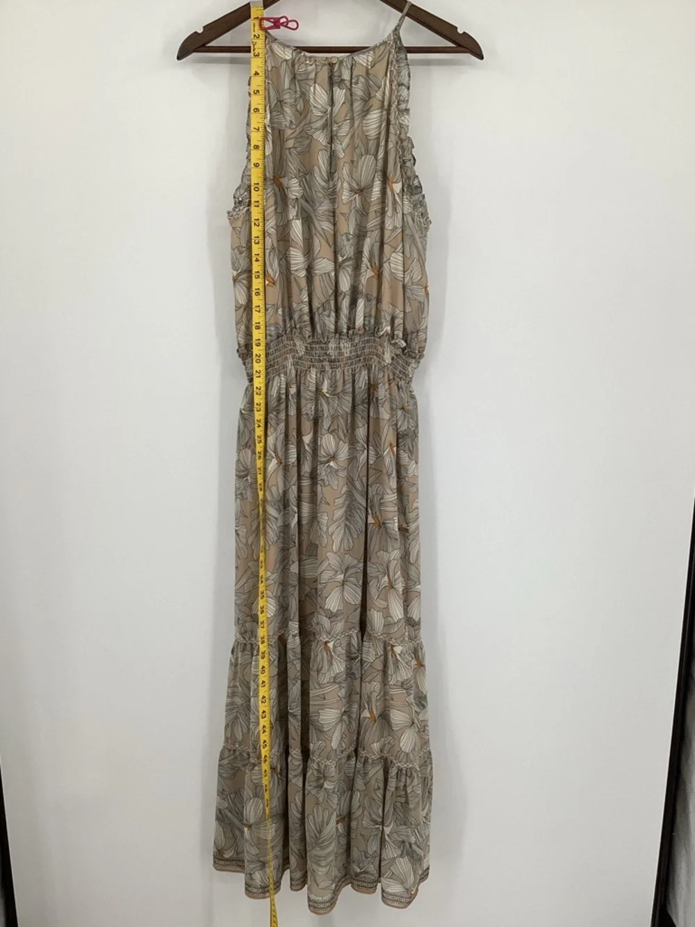 Max Studio Beige Taupe Floral Maxi Dress with Smocked Waist - Picture 10 of 15